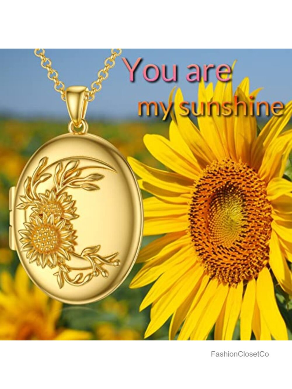 18K Gold Plated Oval Locket Necklace with 10K Solid Gold Chain, Photo Pendant - Picture 5 of 6